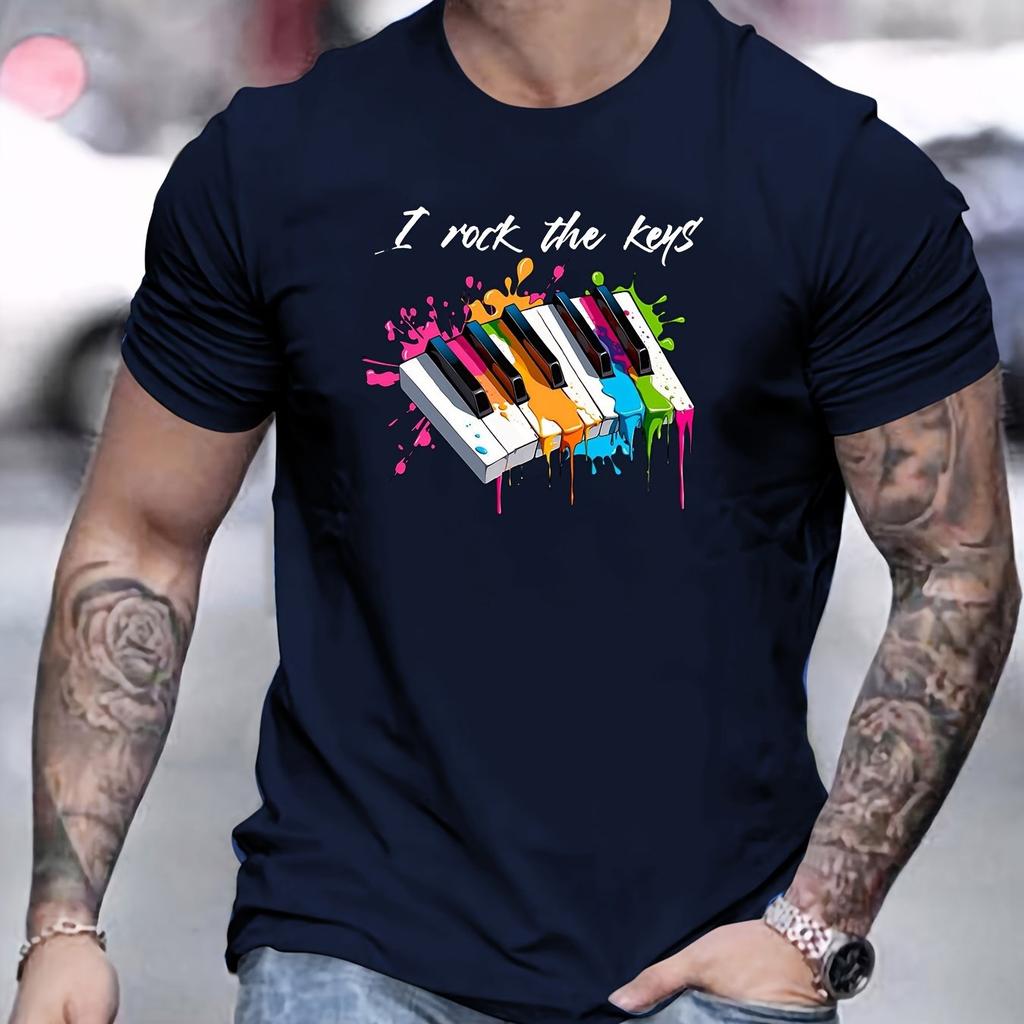 Unisexs Colorful Piano Key Pattern Casual Round Neck Short TShirt for And Autumn Unisex Clothing Comfortable