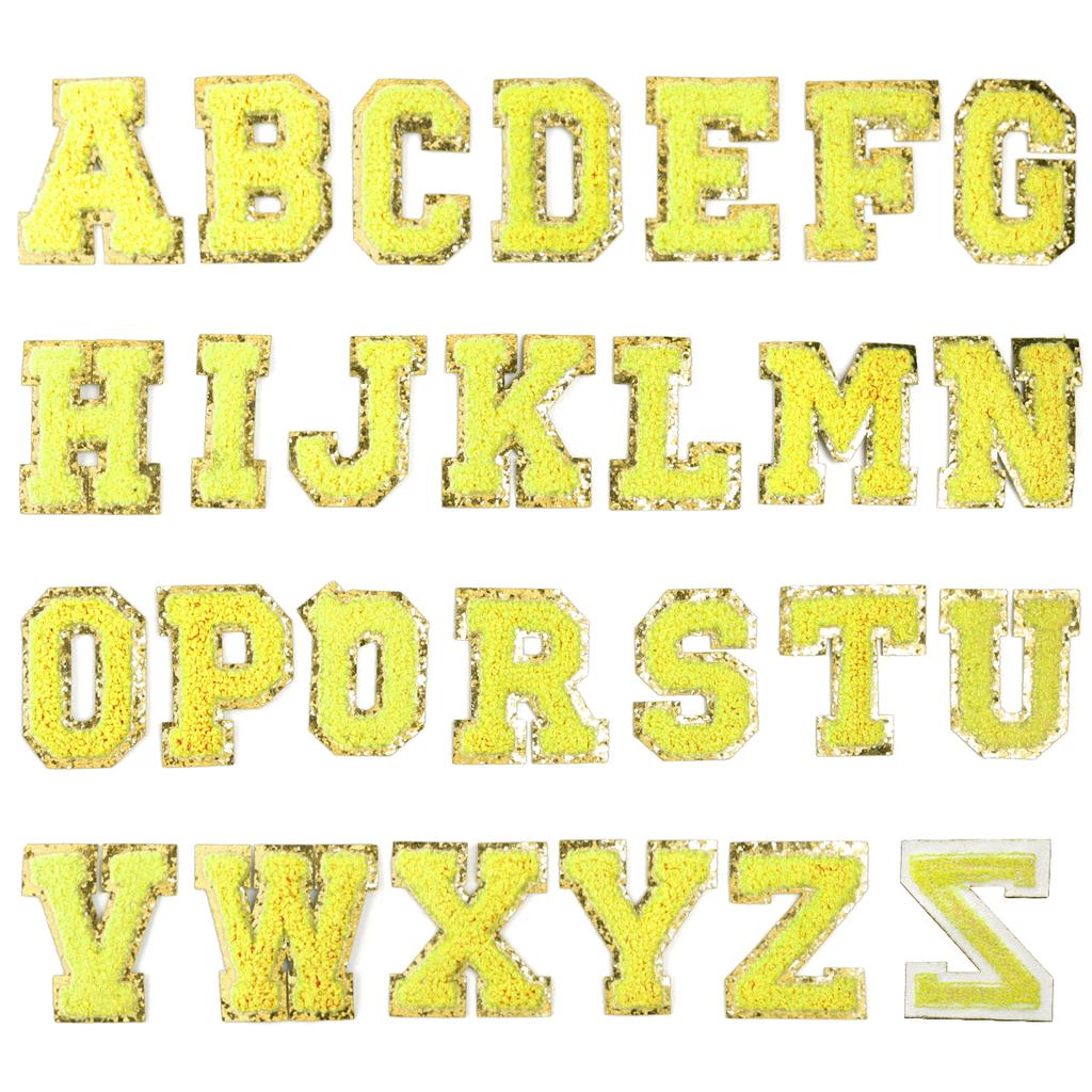 26Pcs/Set 6cm English Letter Patches Gold Edged Chenille Patches Iron On Stickers For DIY Crafts Clothing Hat Bag Decoration