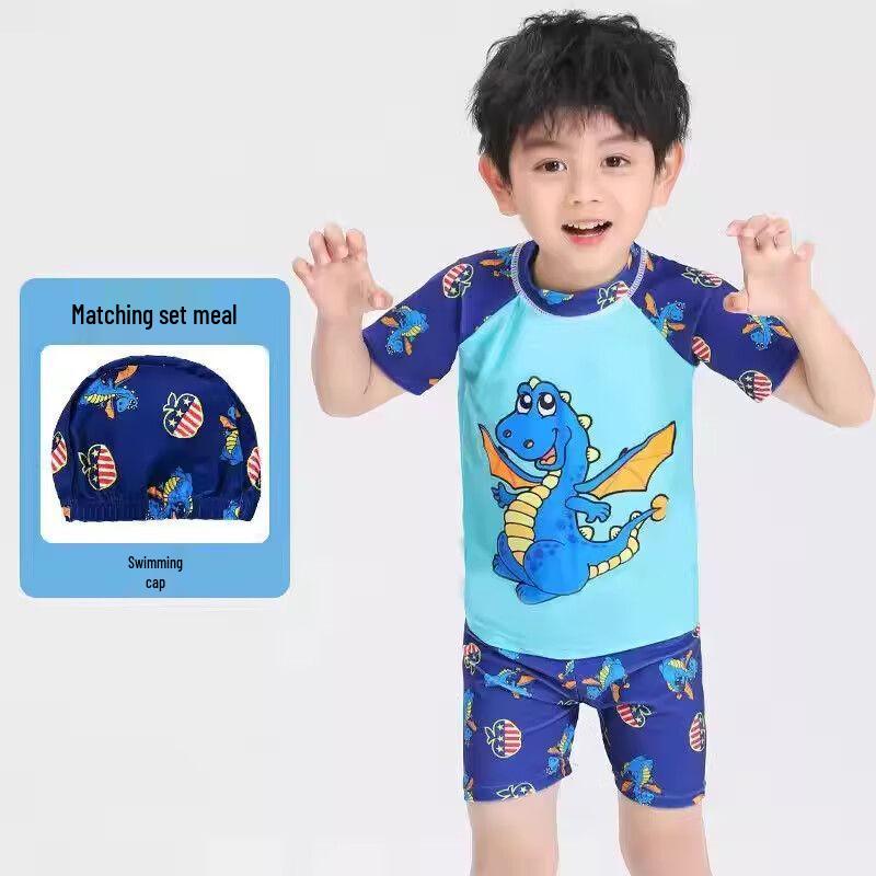Boys' Cartoon Character Swimsuit Set with Hat