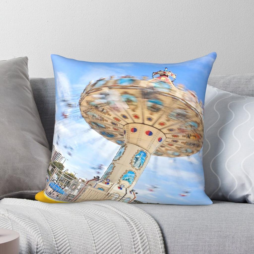 Funfair Spinning Carousel Ride Square Pillowcase Polyester Linen Velvet Pattern Zip Decorative Home Cushion Cover