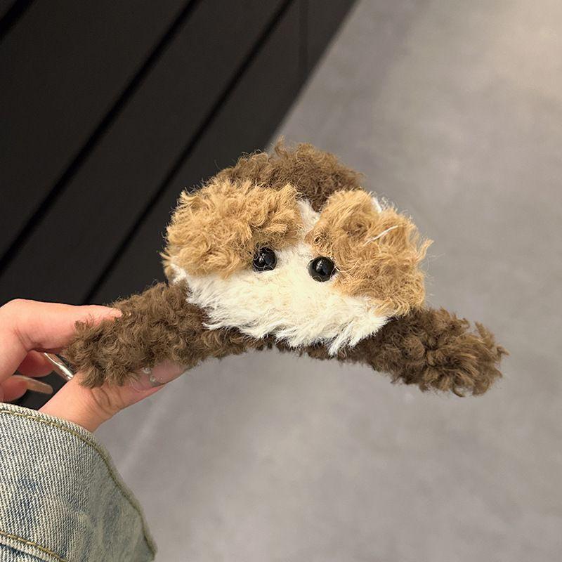 1pc Curly Cute Dog Autumn/Winter Plush Large Grip Clip New Cute Back of Head Hairpin Shark Clip Hair Accessory