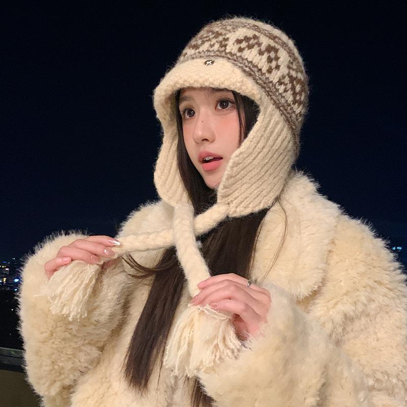 DIMANAF Women Hat Thick Knitted Hat Fashion Lady Floral Warm Winter Autumn