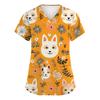 Women's Fashion Short Sleeve Cute Animal Printed V-Neck Pocket Workwear Tops