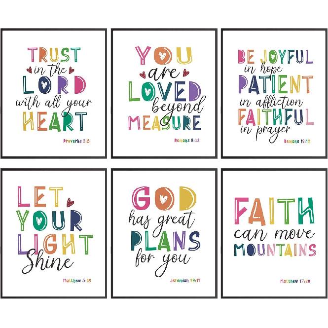 Bible Verse Wall Art - Christian Wall Decor for Kids  Bedrooms, Psalms Proverbs Quotes, Religious Gifts