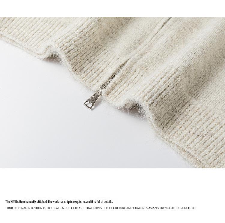Men's Retro Stand Collar Knit Cardigan - Autumn Casual Loose Fit Zipper Sweater Jacket