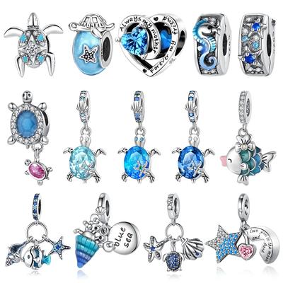 100% Prawdziwa Miedź Seria Ocean Żółw Krab Syrenka Charms Koraliki Pasują do Oryginalnych Bransoletek Bangles Biżuteria Prezenty