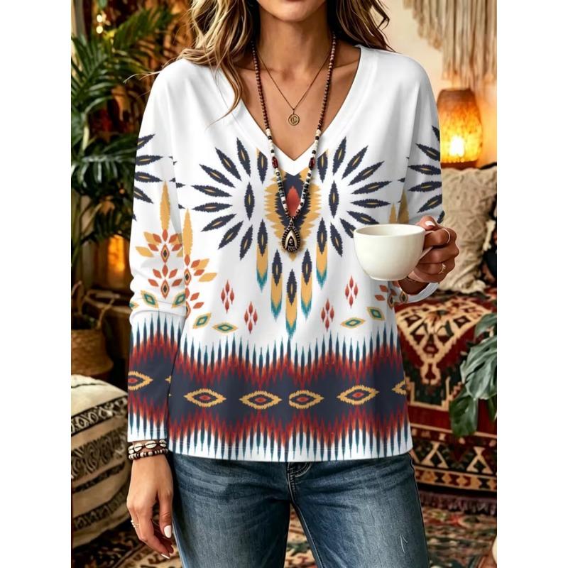 Autumn and Winter Women's Long-sleeved V-neck T-shirt