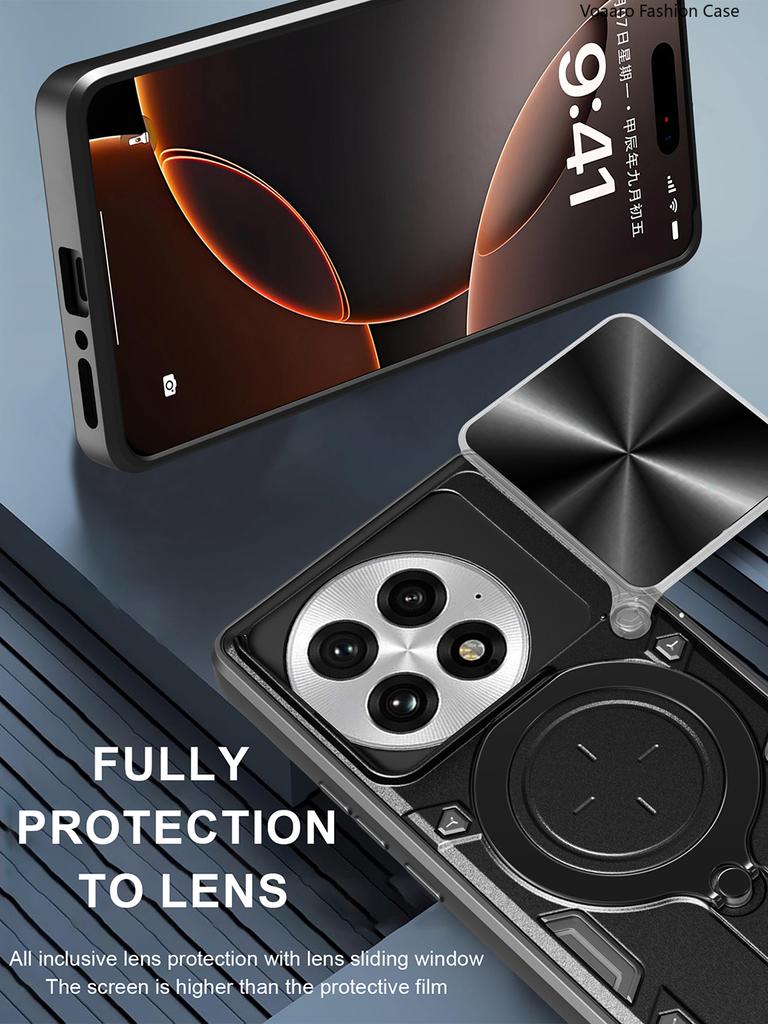 Schiebeobjektiv Push-Fenster Armor Funda für Oneplus 13 5G Hülle für Oneplus 13 5G Hülle Magnetischer Drehring Ständer Halter Abdeckung