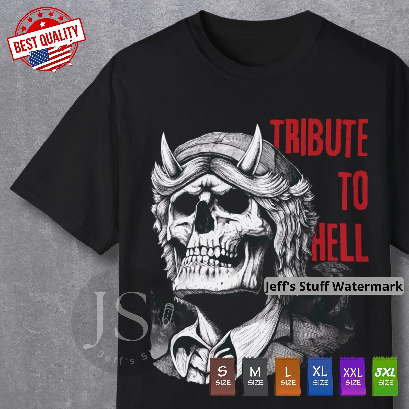 

Tribute to Hell Retro Classic Rock T Shirt Vintage Skull Horns Old School Tee 3XL