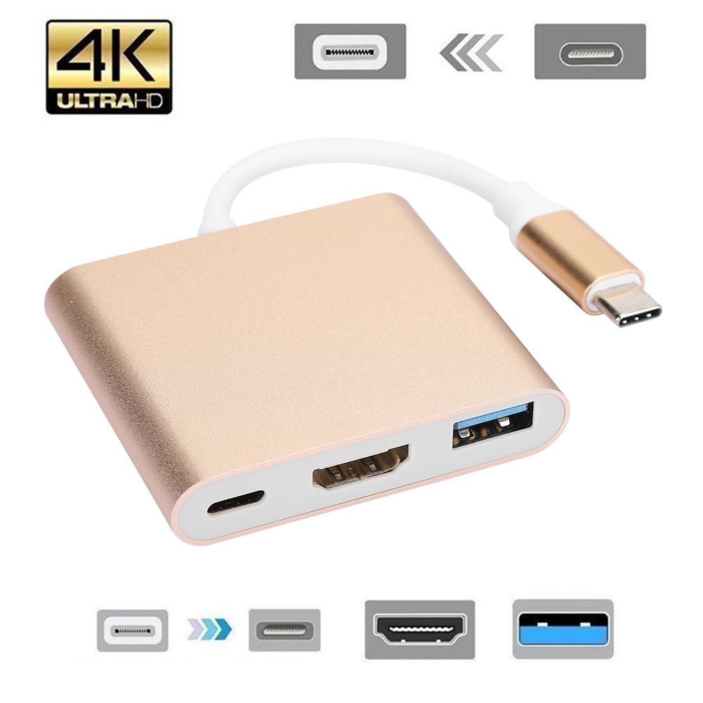 Type C to HDMI Converter Adapter 3 in 1 Portable Multifunctional with Metal Shell