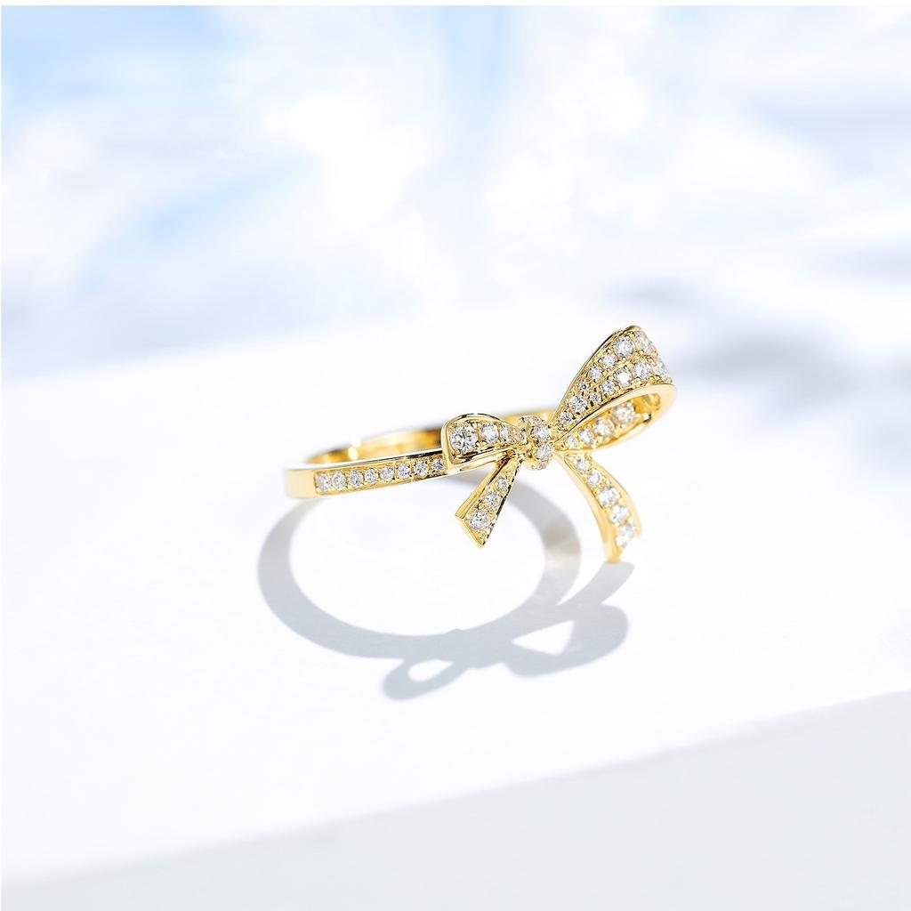 Flower Fairy Series, Bow Ladder Diamond Ring, Beautiful Luxury Imitation Diamond Ring Temperament Woman