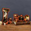 Wooden Halloween Decorative Night Light Sign with 3D Carved Pumpkin Ghost and Haunted House Design for Seasonal Indoor Display