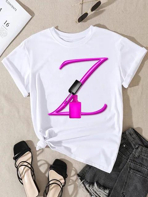 

Summer Womens Short Sleeve Tshirt Dazzle Nail Polish Letter Print Large Size Shirt Fashion Girl Crewneck Tshirt Aesthetic Tee 4XL