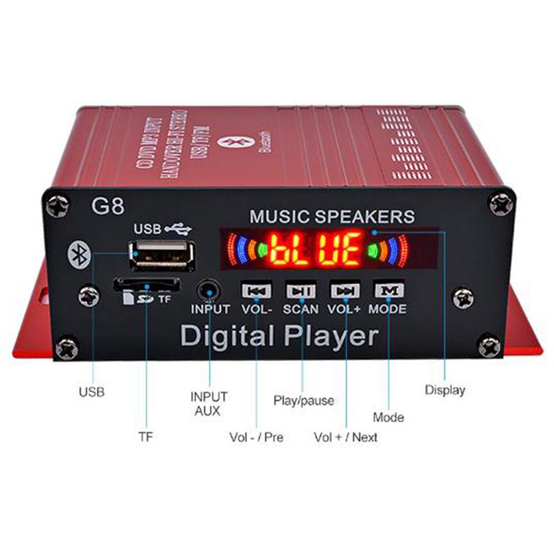 G8 Auto 12V 200W 2 Kanal Digital Power Verstärker Stereo Bluetooth Aux Fm Mp3