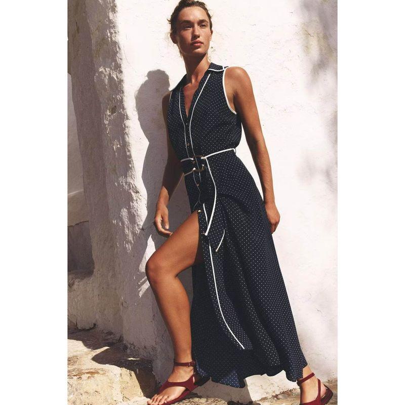 Zbzr Spring New Women Clothes Western Style French Style Fashion Temperament Polka Dot Shirt Style Dress 3689750