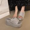 Fashion Women High Heel Fashion Summer Outside Slippers Sweet Pearl Rhinestones Flip Flops Slides Platform Beach Shoes Non-slip Sandals