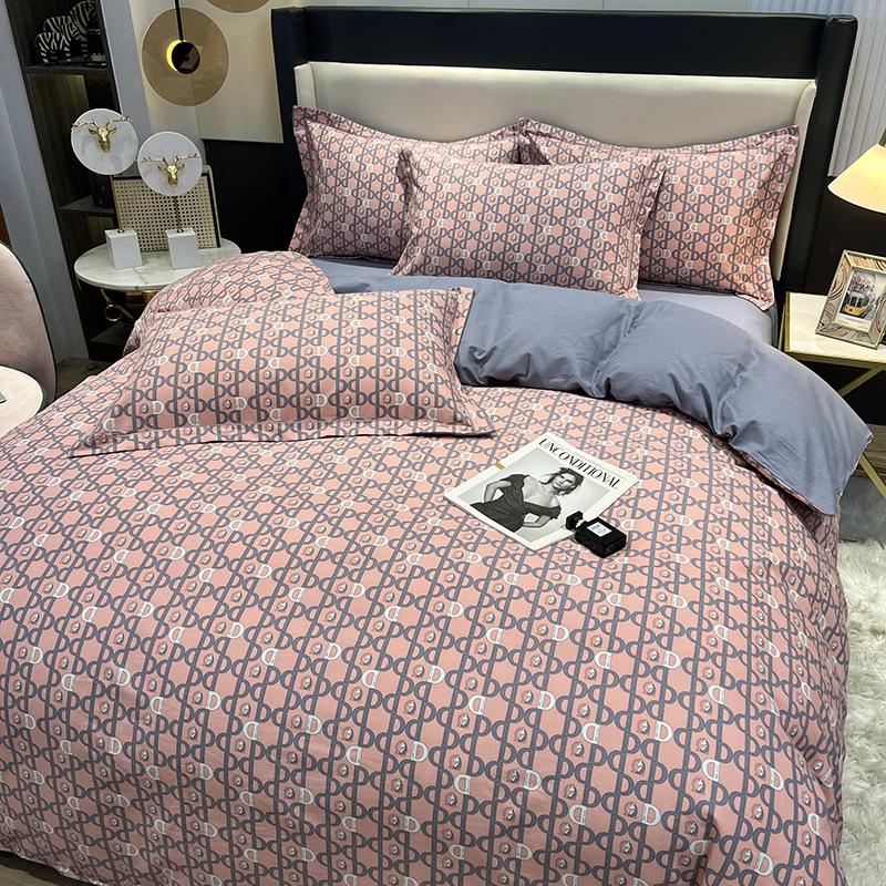 Pastoral Cotton Duvet Cover Set: Men's & Women's All-Season 4-Piece Bedding with Bed and Fitted Sheets