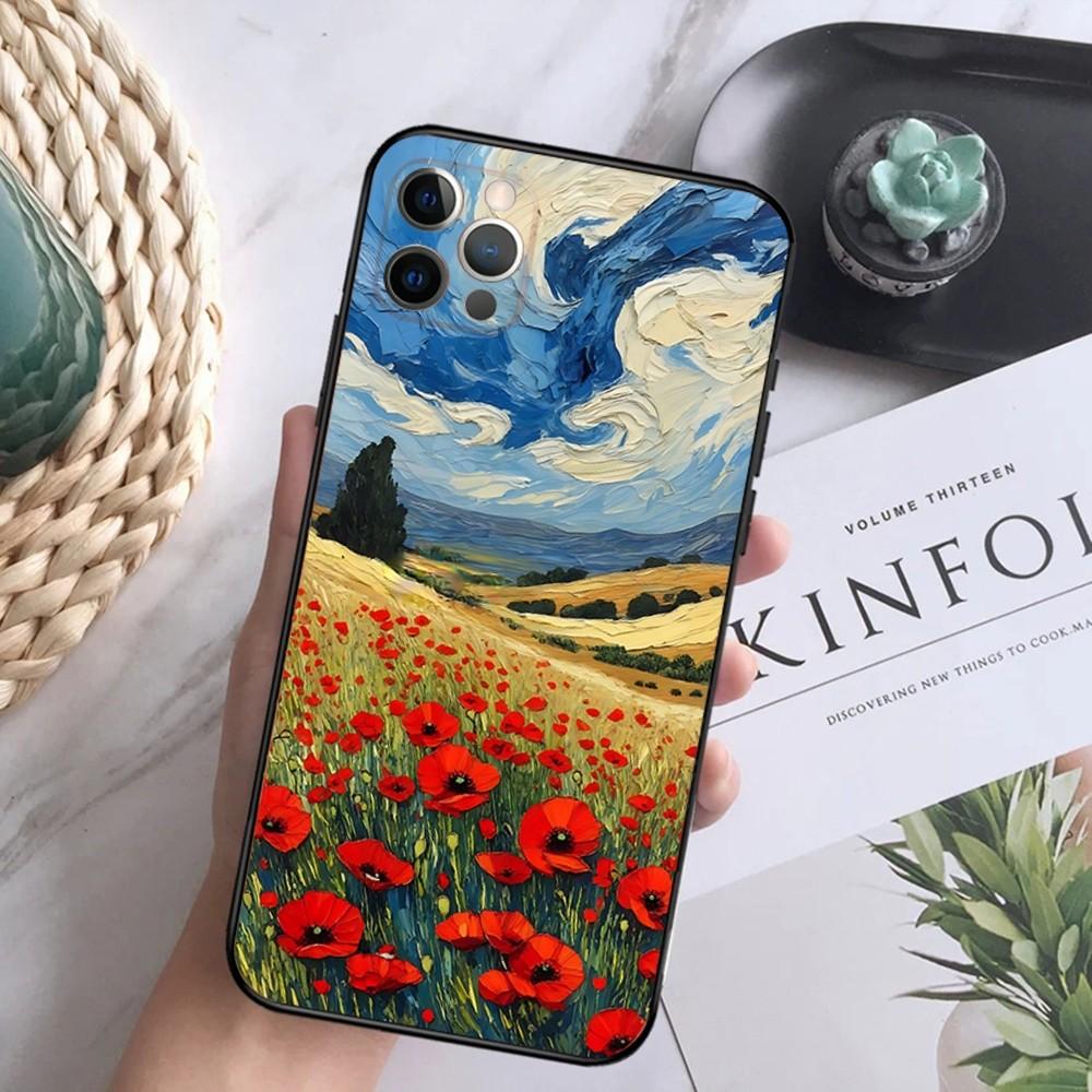 Rural Oil Painting Scenery Phone Case For iPhone 16,15,14,13,12 Mini 11 Pro XR,X,XS,MAX 7,8 Plus Silicone Cover Soft Black
