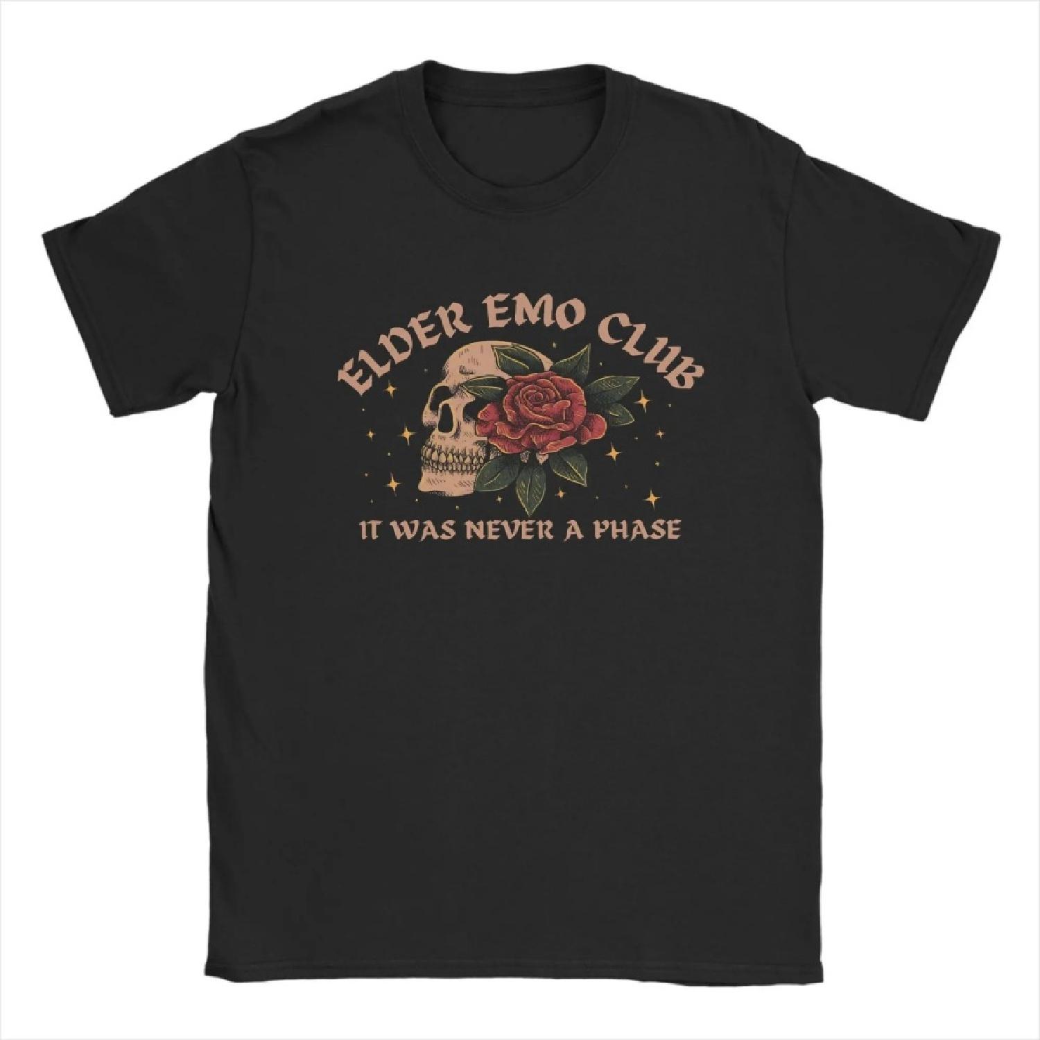 Футболка Elder Emo Culb Пляжная хлопковая футболка для мужчин Хип-хоп Повседневная футболка с короткими рукавами Уличная одежда XXXXXL чёрный