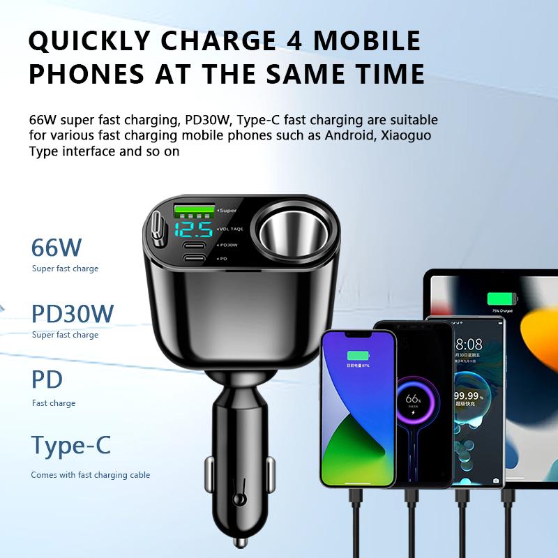 SEAMETAL Car Charger 66W USB Super Charge Phone Charger Adapter PD USB-C QC3.0 Multi Port Phone Charging