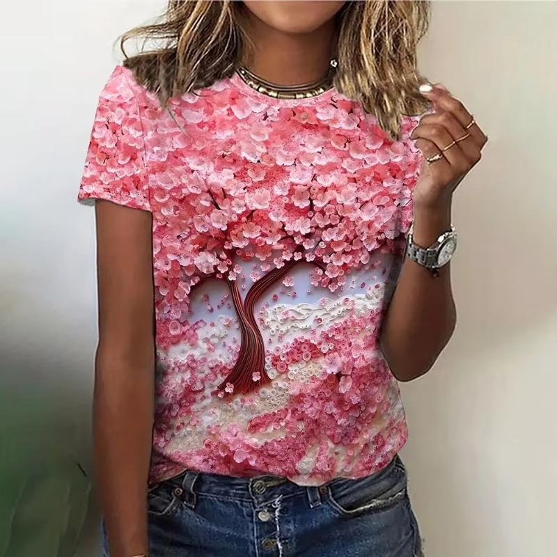 

Fashion 3d Printing Floral Graphic T Shirt Women Casual Summer Tees Kids New Short Sleeve Crew Neck Oversized Harajuku T-shirts M