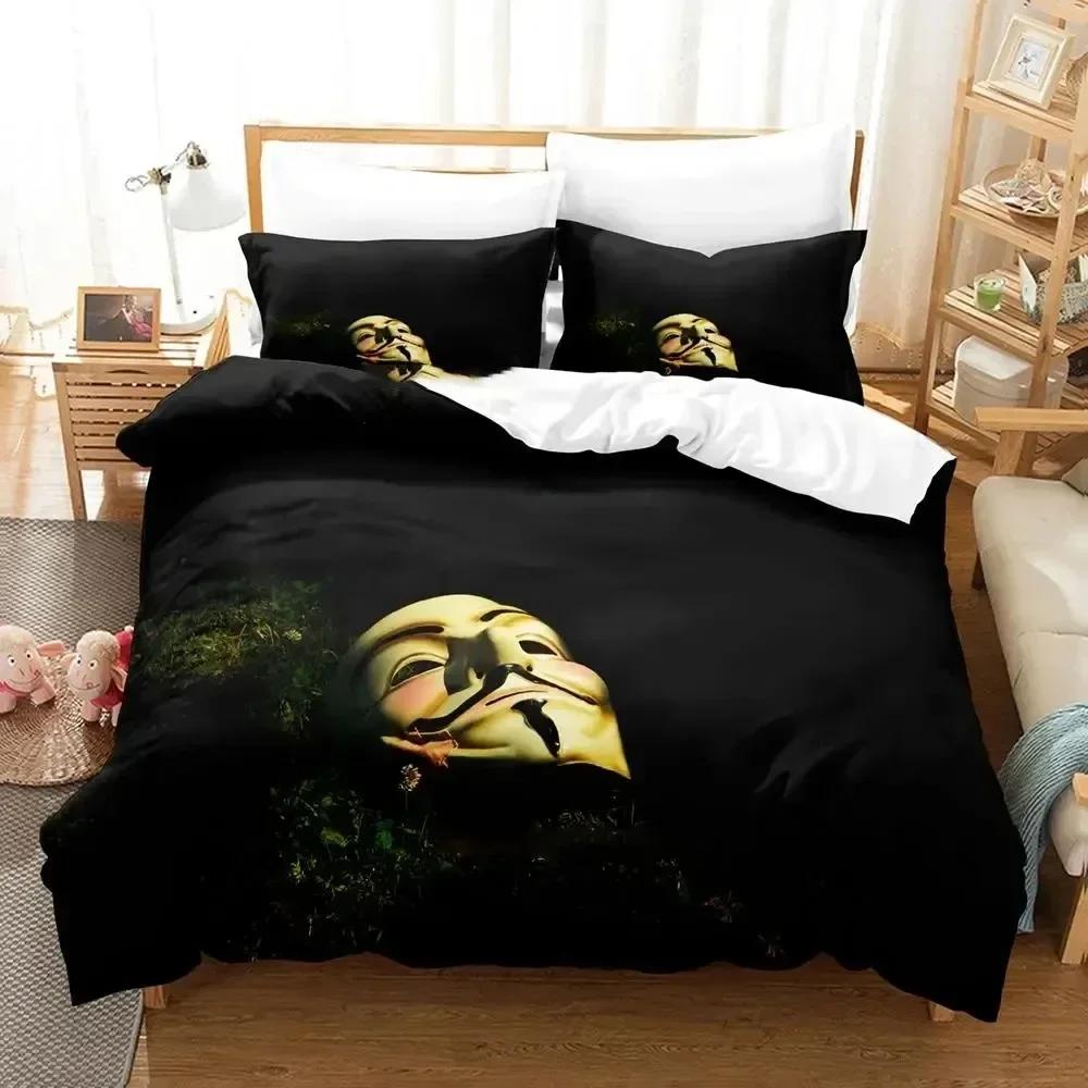 

Personality Technology Anonymous Bedding Set Duvet Cover Sheet Printed Bed Set Pillowcase Full Queen King Size Comforter Bedroom 70x133cm 2pcs