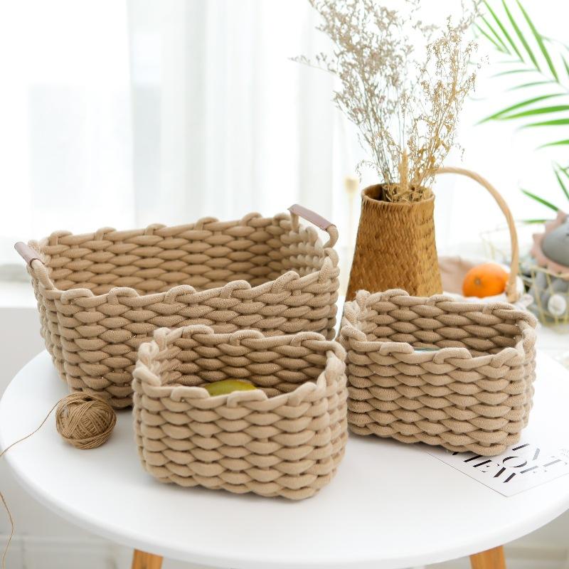 Woven Storage Basket, Nordic Style Dressing Table,torage Cotton Rope Storage Basket, Wardrobe Cotton Rope Weaving