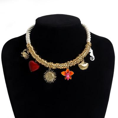 Vintage Handmade Charm Cord Necklace For Women Golden Ocean Animal Pendant Rope Chain Jewelry Summer  Wearing Gift