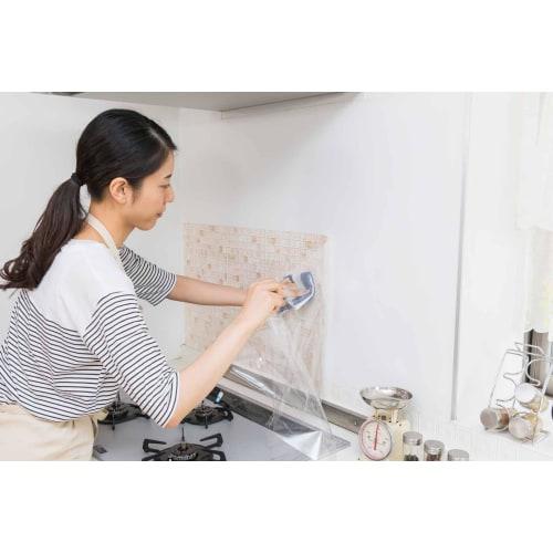 Toyo Aluminum Wall Sheet, 45cm X 75cm, Brick-Style, Kitchen Stain-Preventing Sheet, Oil Splash Guard, Absorbent Sheet, Makes Stovetop Cleaning Easier,