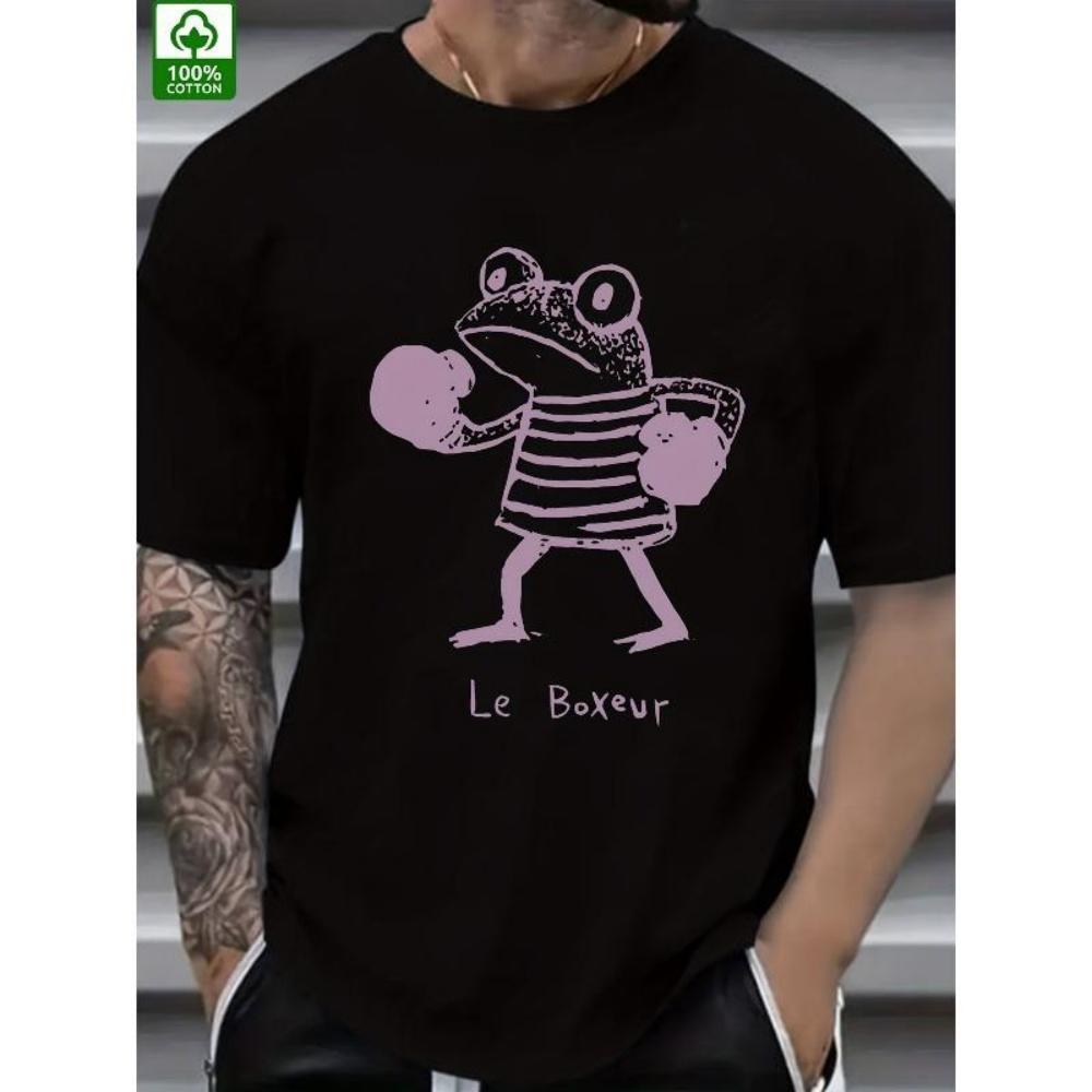 

European Sizes Summer Trend Men S T-shirt, Boxing Frog Pattern Printing, Outdoor Wear Men S Fashion T-shirt S чёрный