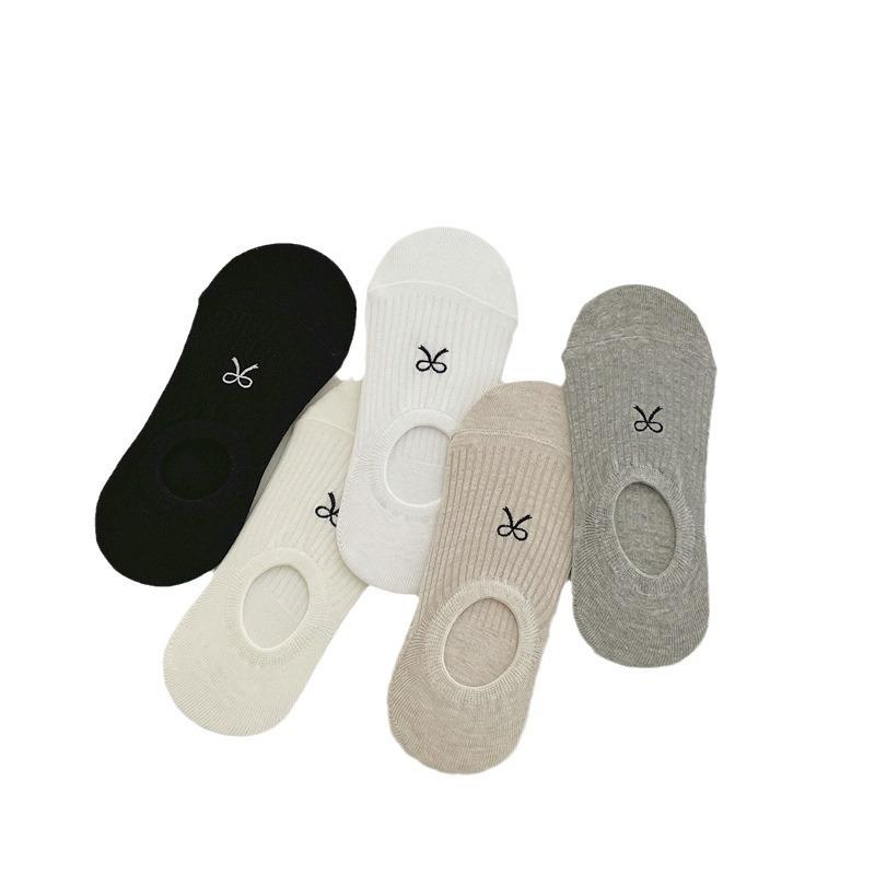 Summer Bow Embroidered Boat Socks Solid Color Thin Non-Slip Invisible Socks Light Mouth Socks Wind Wear