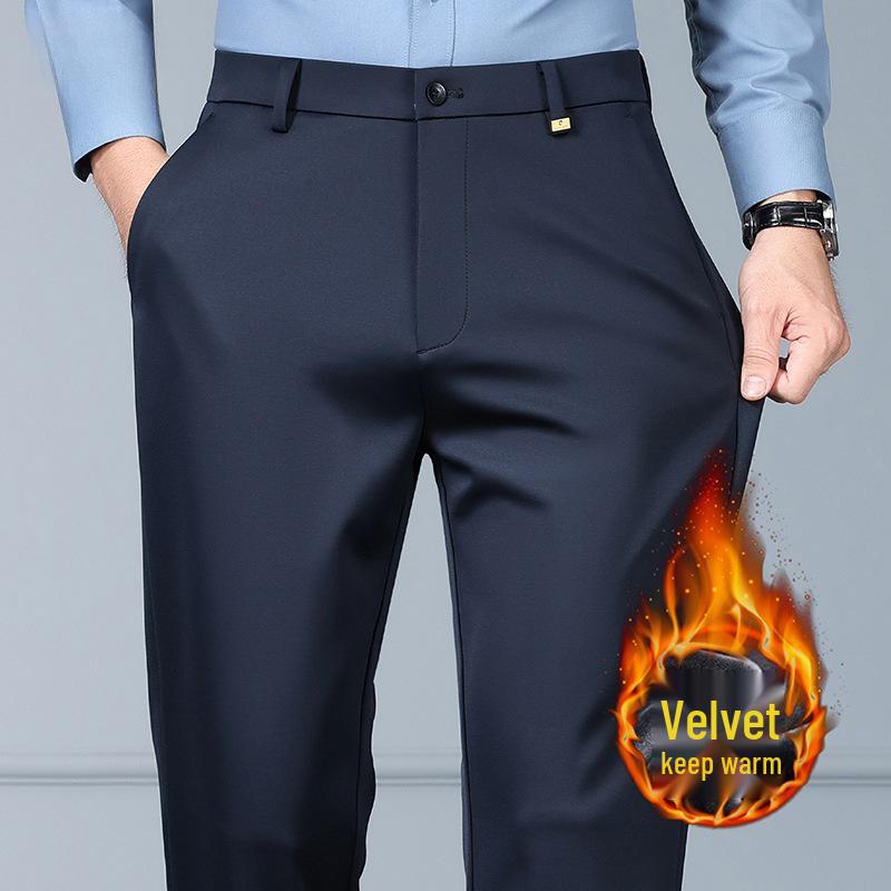 Tide Men's Lamb Wool Casual Straight-Leg Pants for Autumn/Winter - Business Casual Style
