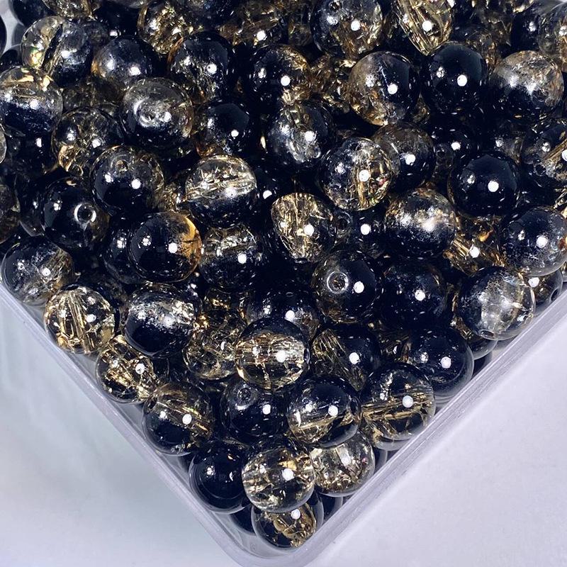 Black Series 10mm Ice-Cracked Glass Beads for DIY Jewelry Crafting
