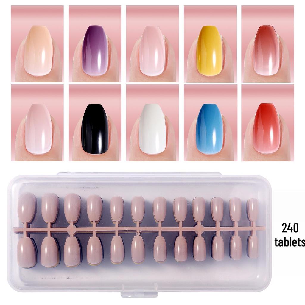 Colored Glitter Nail Art Tips - 240-Piece Set with Various Styles and Multiple Colors, Boxed Fake Fingernail Stickers