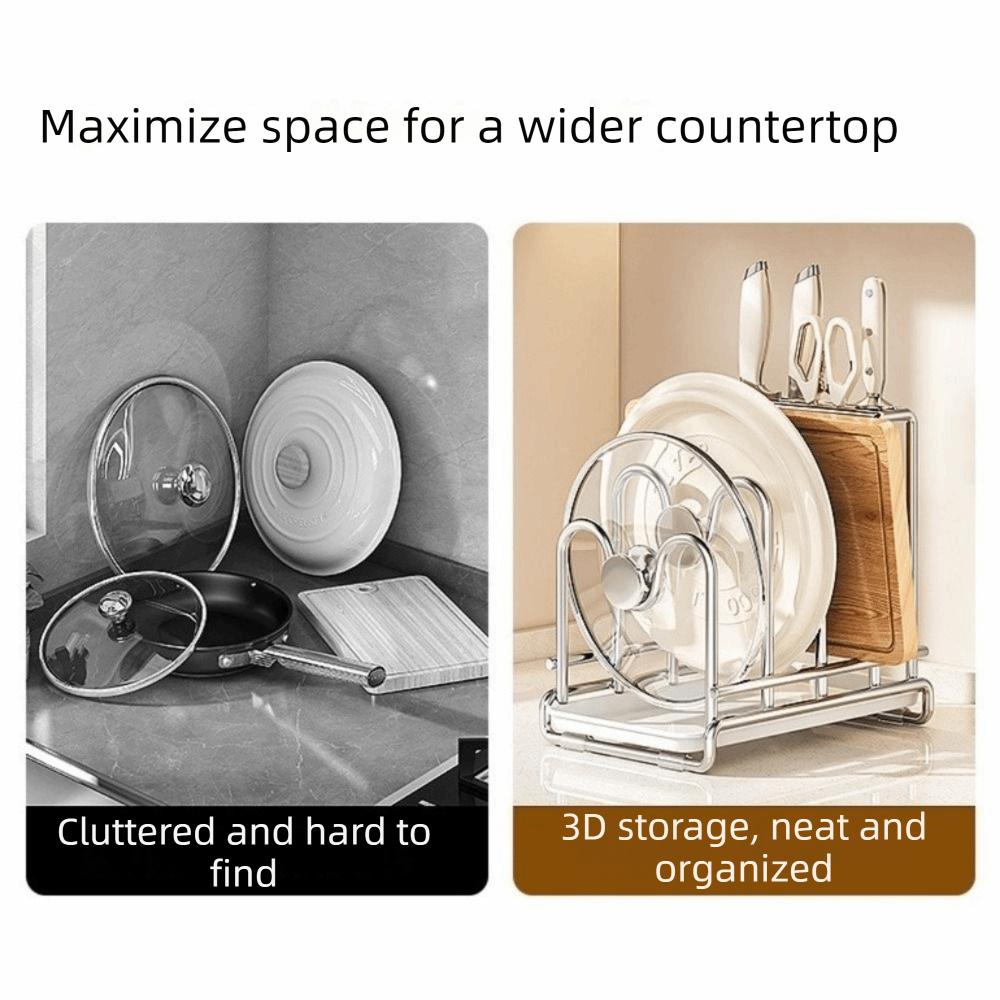 Multi-layer Pot Lid Rack Rustproof Space Saving Cutting Board Holder with Drainage Tray Stable Chopping Board Organizer Cabinet