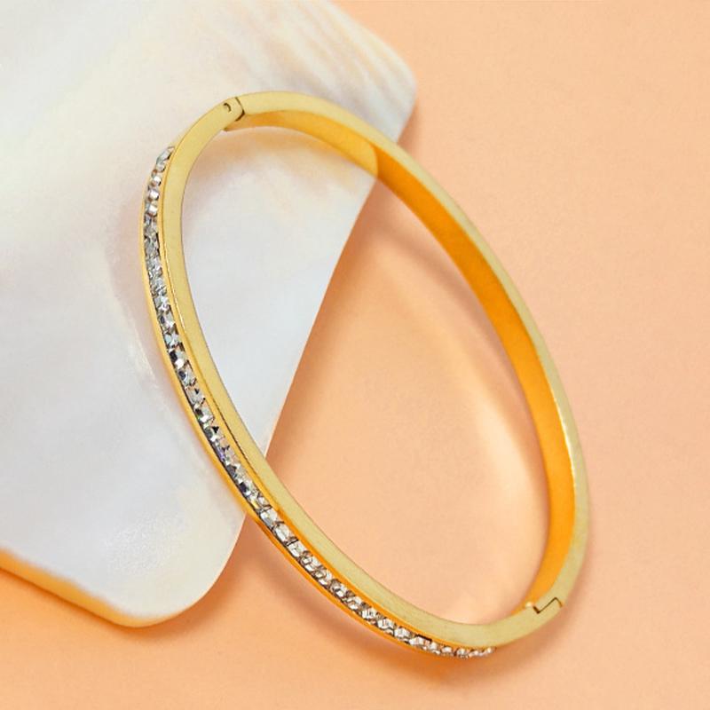 Ins Style Trendy Inlaid Zircon Titanium Steel Light Luxury Bangle Exquisite  Bracelets For Women Man Charm Simple Jewelry