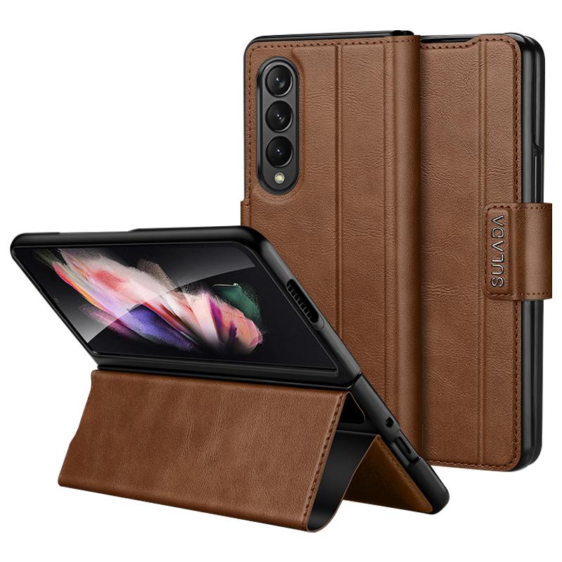 

SULADA For Samsung Galaxy Z Fold4 5G Protective PU Leather Cover Anti-Drop Stand Phone Case Brown