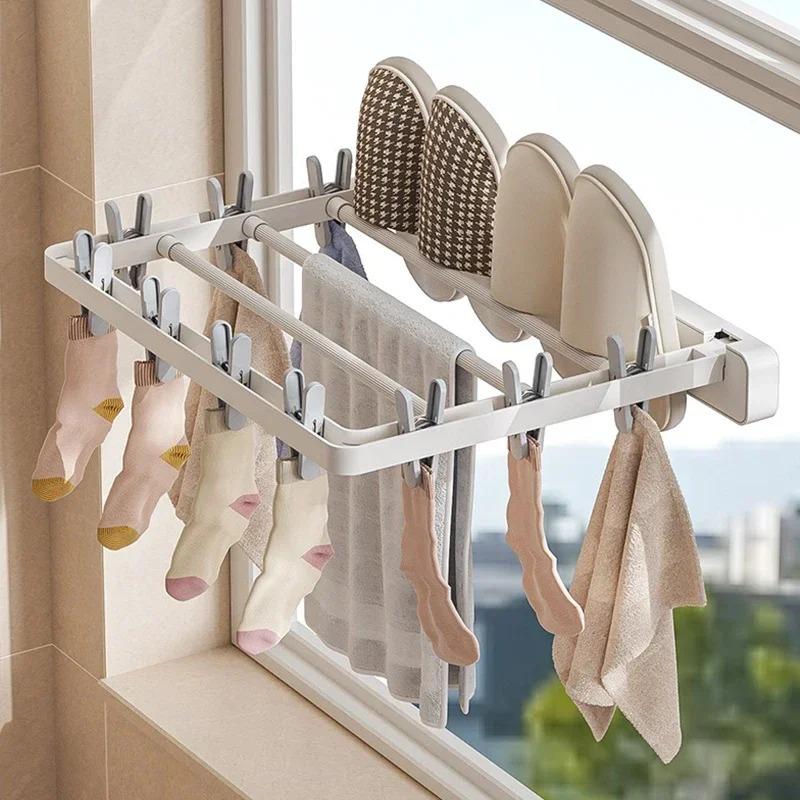 1PACK Folding Clothes Racks Wall Mounted Drying Clip Windproof Clip Clothing Rack Hanger Household Sock Drying Clothes Clotheslines