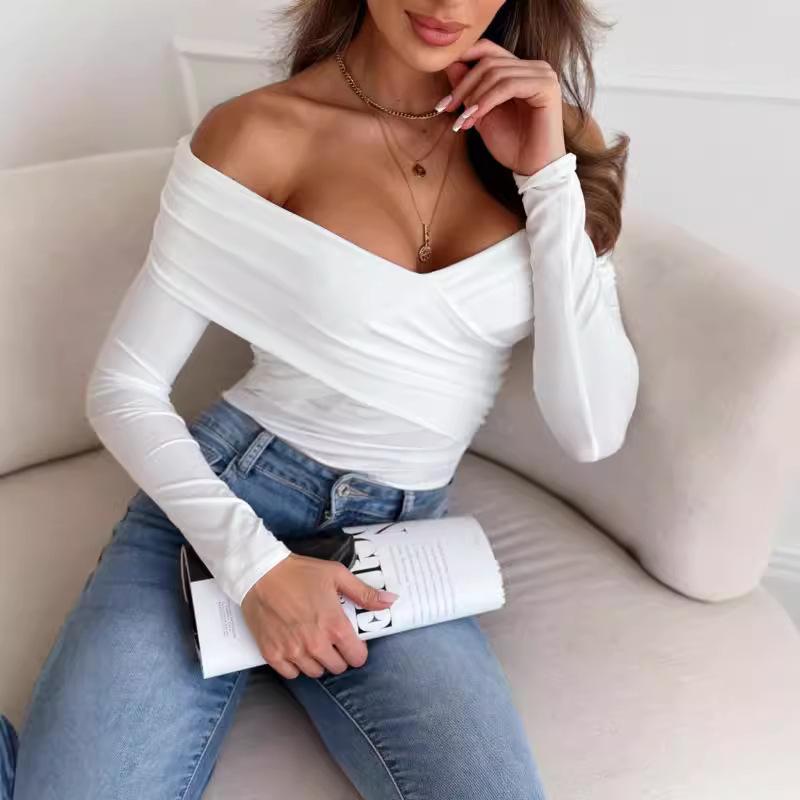 Tooxika 2024 Autumn And Winter New Women's Solid Color Tops Sexy Off-shoulder Slim Fit Long-sleeved T-shirt