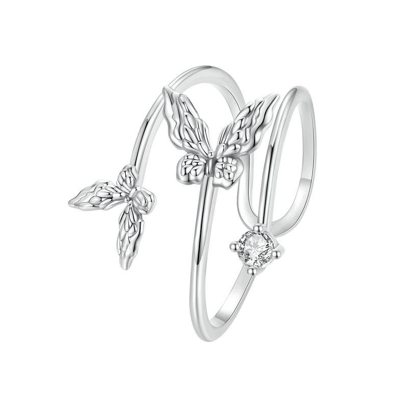 

BAMOER Solid 925 Silver Butterfly Adjustable Open Ring Anniversary Birthday Jewelry Gifts for Women Girls