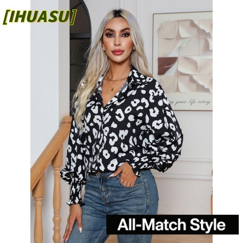 IHUASU Women's Fashion Casual Long Sleeve POLO Neck Blouses & Shirts