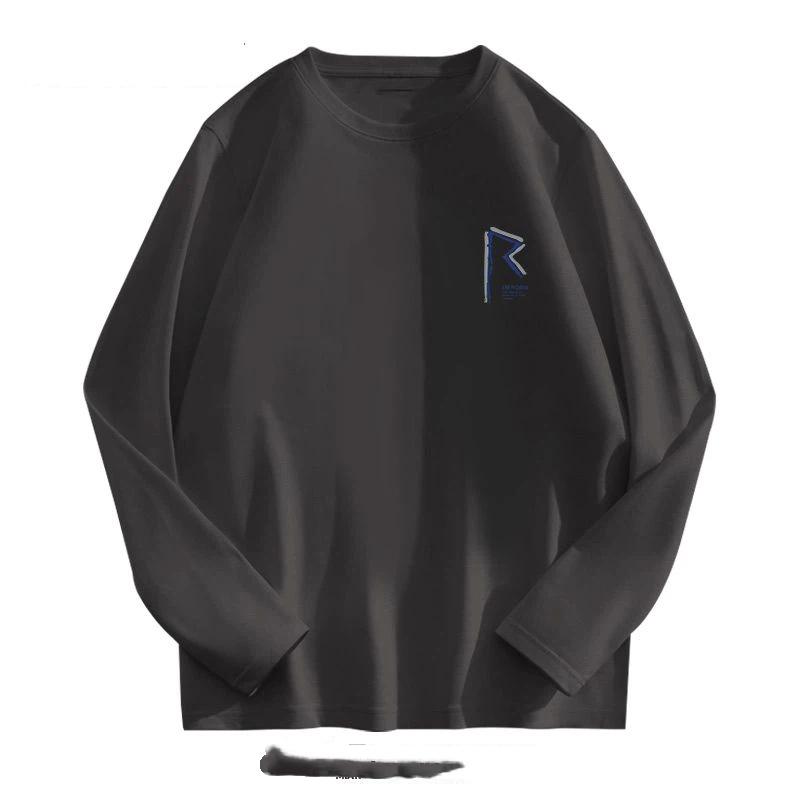 Men's New Spring and Autumn Pure Cotton Long-sleeved T-shirts Loose Fashionable Simple and Heavy-weight Bottoming Shirts