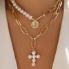 Classic Personality Imitation Pearl Cross Pendant Woman Necklace Trending Classic Clavicle Chain Jewelry