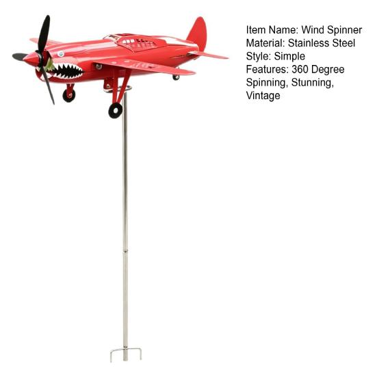 Red Airplane Wind Spinner 3D Kinetic Metal Wind Sculpture 360 Rotating Windmill Stake Yard Art for Front Porch Backyard Lawn Flower Bed Garden Decor
