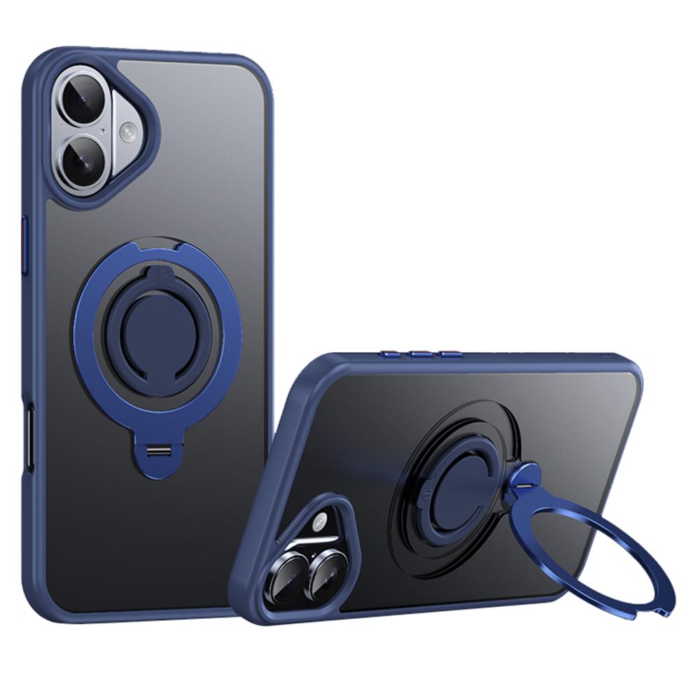 

For iPhone 16 Case Compatible with MagSafe Kickstand Matte PC+TPU Phone Cover with Silicone Ring A