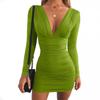 Women's V-neck Sexy Long Sleeved Dress Elegant OfficeSolid Color High Waist Hip Hugging Short Casual Dresses