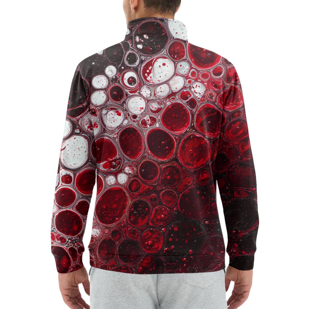 Men's Loose Casual 1/4 Zip Sweatshirt Fashion Printed Long Sleeve Top With Pockets