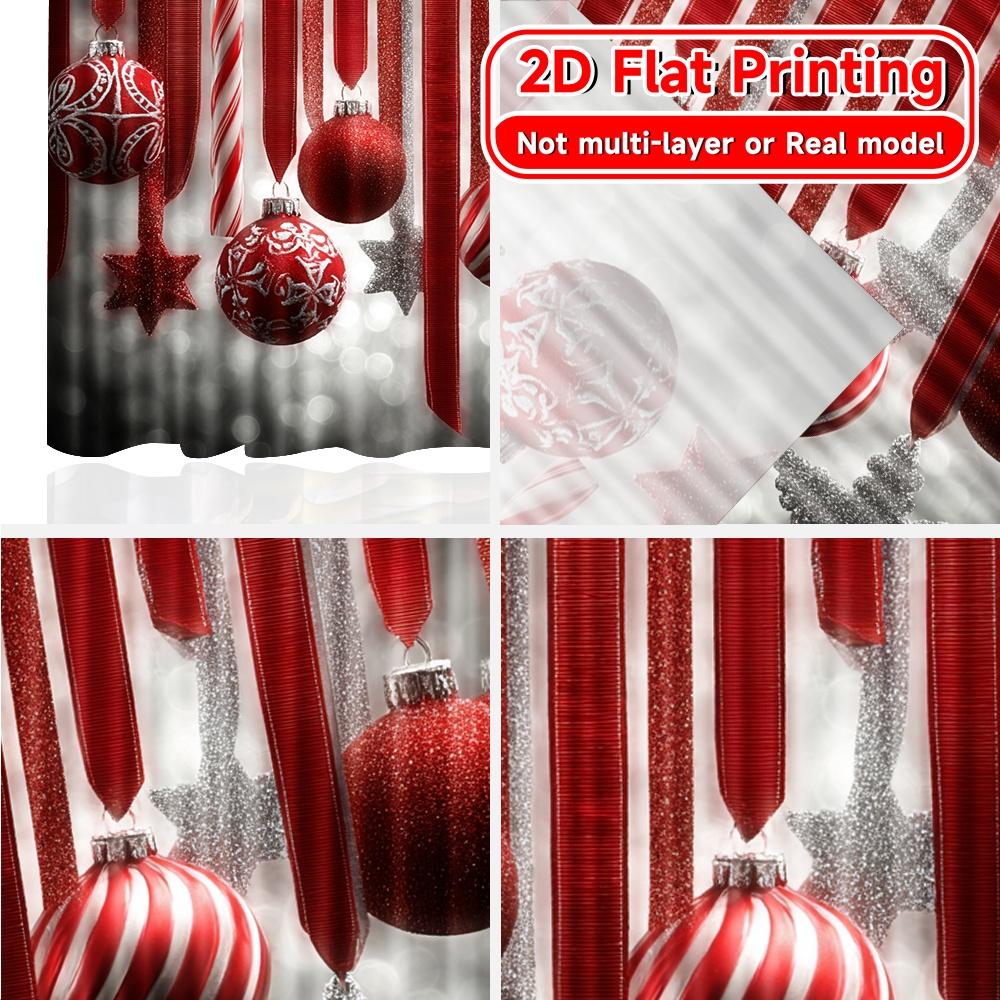 Set Of 2 Flat Printing Curtains Without Rod Christmas Ornaments Snowflakes New Year Festival Fashion Machine Curtain Made Polyester