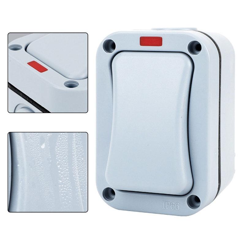 Outdoor Light Switch 1 Gang Wall Mount with LED Indicator IP66 Waterproof Rated for Garden and External Electrical Use