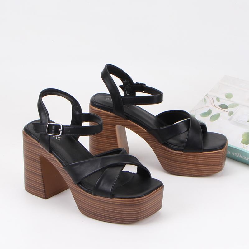 Fashion Black Platform Sandals 2025 Summer High Heels Female Shoe Open Toe Cross Espadrilles High-heeled Girls Fashion Block Peep Rome P